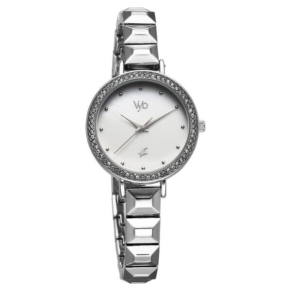 Fastrack Vyb Enigma Quartz Analog Mother of Pearl Dial Silver Color Metal Strap Watch For Girls - image number 2