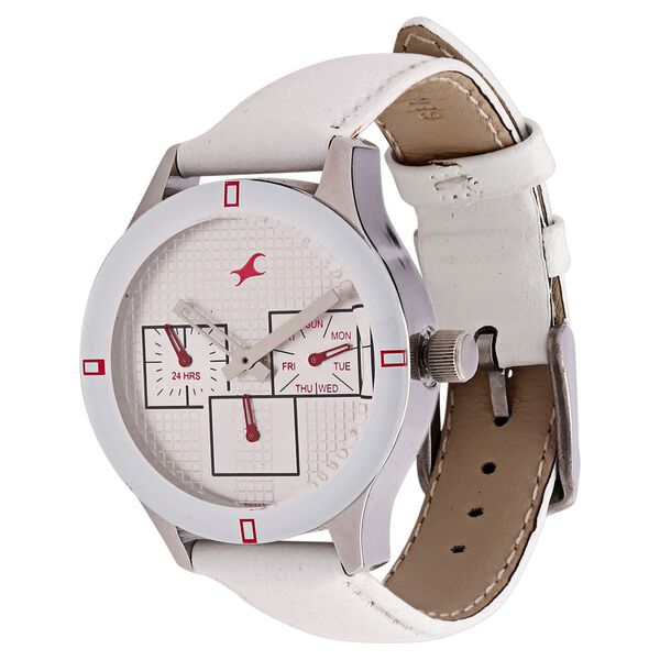 Fastrack Quartz Multifunction Silver Dial Leather Strap Watch for Girls - image number 1