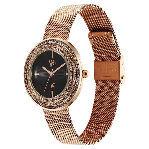 Fastrack Vyb Iconique Quartz Analog Black Dial Rose Gold Metal Strap Watch For Women - image number 2