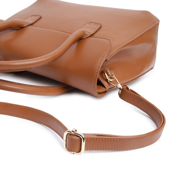 Fastrack Large Satchel Bag for Women | Structured, Stylish Bag With Spacious Compartments | Classic Work Bag Made of High Quality Faux Leather (Tan) - image number 4