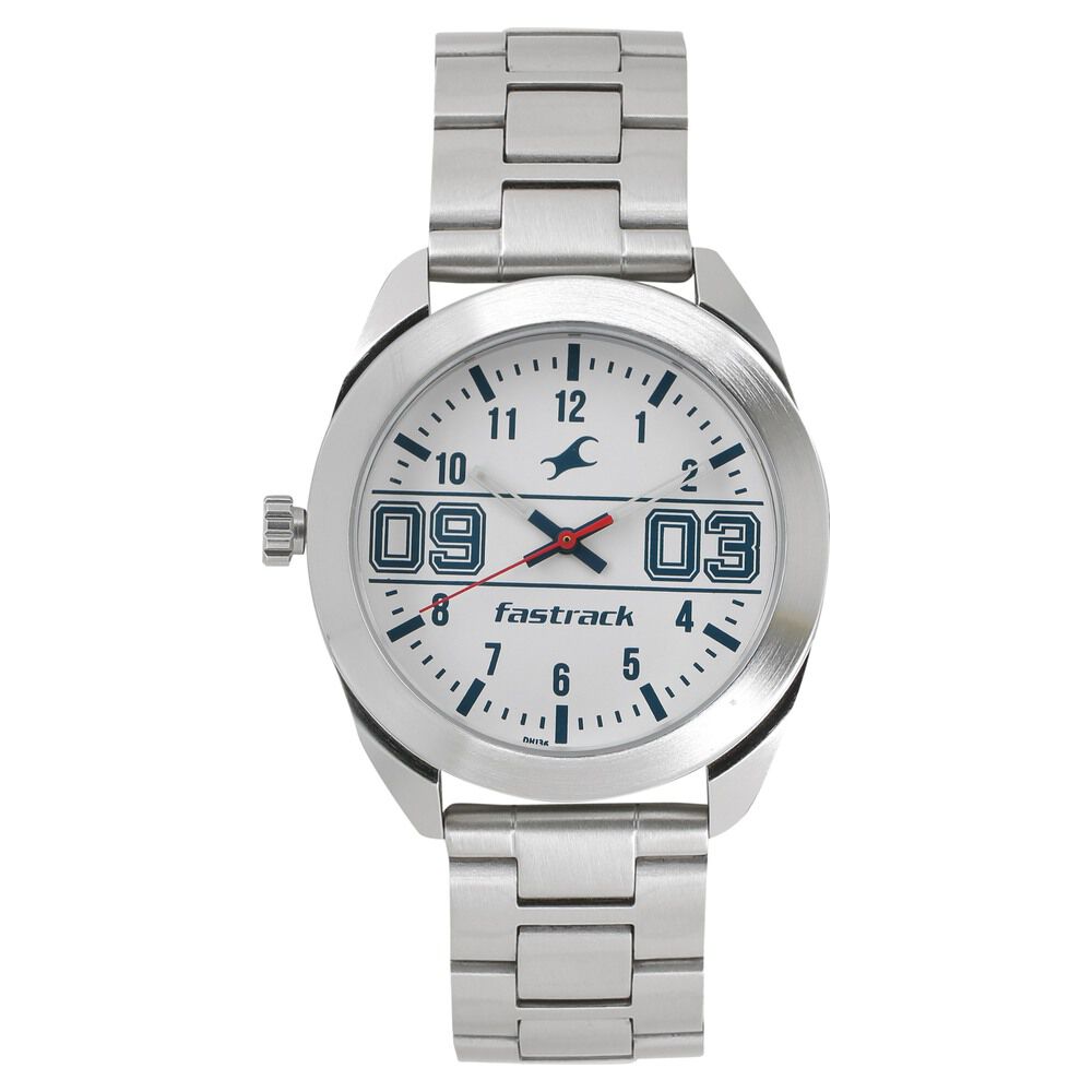 Buy Online Fastrack Varsity Quartz Analog White Dial Stainless Steel Strap Watch for Guys nn3175sm01 Fastrack