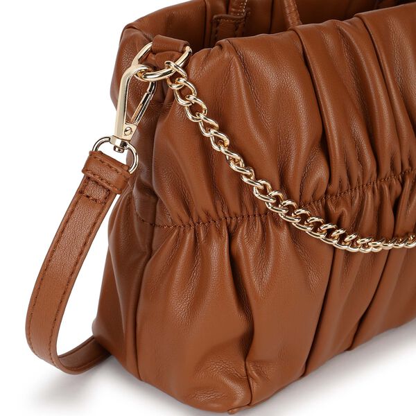Gathered faux leather satchel - image number 6