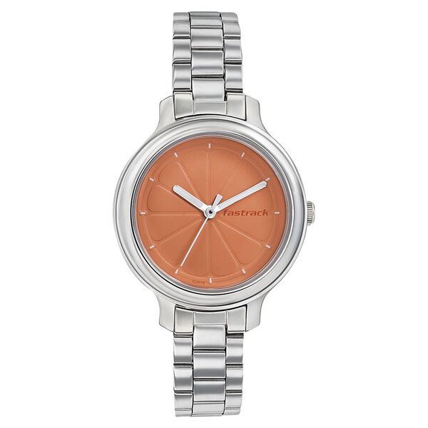 Fastrack Quartz Analog Orange Dial Stainless Steel Strap Watch for Girls - image number 1