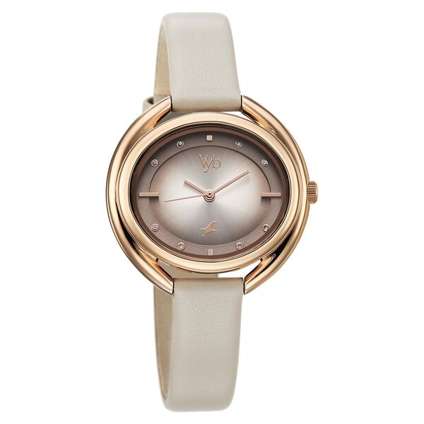 Fastrack Vyb Halo Quartz Analog Beige Dial Leather Strap Watch For Girls - image number 2
