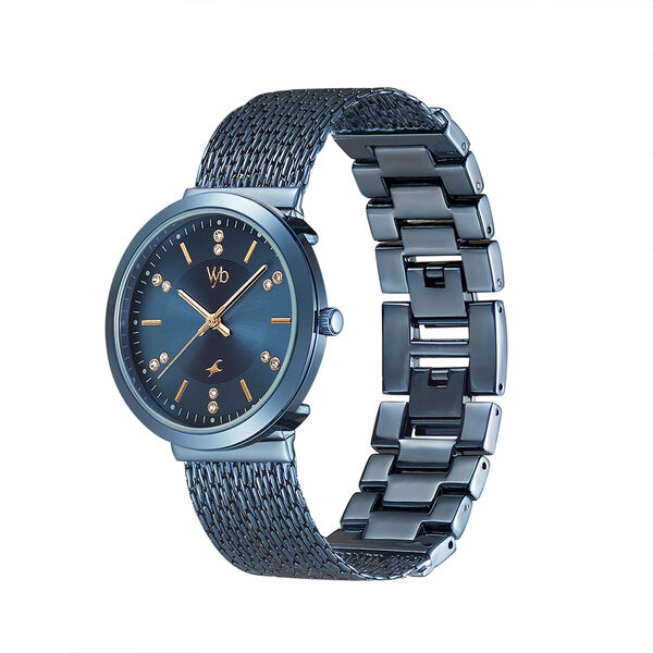 Fastrack Vyb Flare Quartz Analog Blue Dial Metal Strap Watch for Girls - image number 3