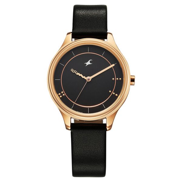 Fastrack Stunners Quartz Analog Black Dial Black Leather Strap Watch For Girls - image number 0