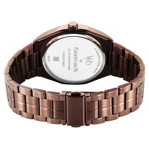 Vyb Aviator By Fastrack Quartz Analog Beige Dial Brown Stainless Steel Strap Watch For Guys - image number 5