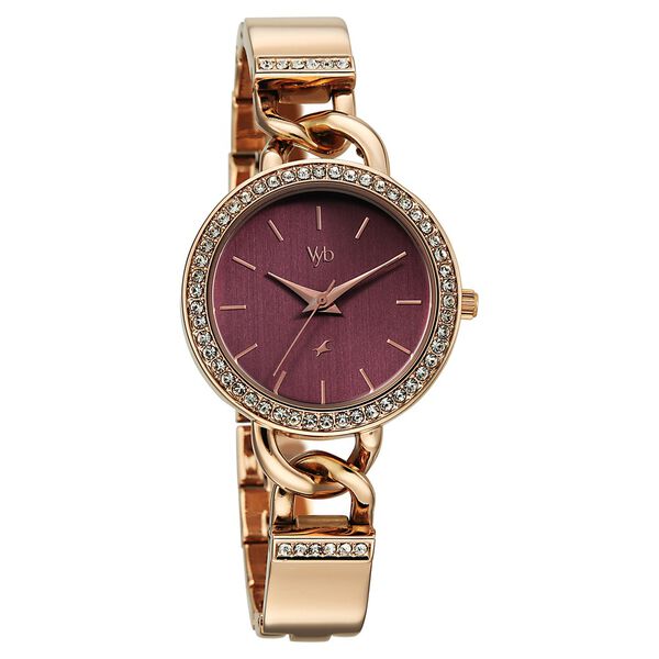 Vyb Mirage By Fastrack Quartz Analog Maroon Dial Rose Gold Metal Strap Watch For Girls - image number 1