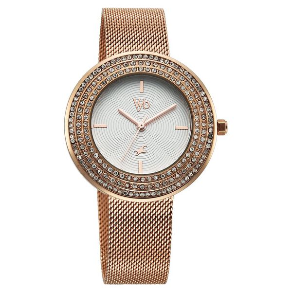 Fastrack Vyb Iconique Quartz Analog White Dial Rose Gold Metal Strap Watch For Women - image number 1