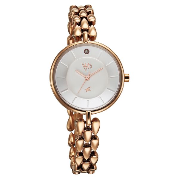 Vyb Enigma By Fastrack Quartz Analog White Dial Metal Strap Watch For Girls - image number 0