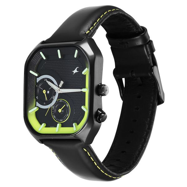 Fastrack Groove Multifunction Black Dial Guy's Leather Watch with Lume indices - image number 2