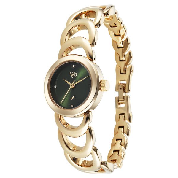 Vyb Bliss By Fastrack Quartz Analog Green Dial Golden Metal Strap Watch For Girls - image number 2
