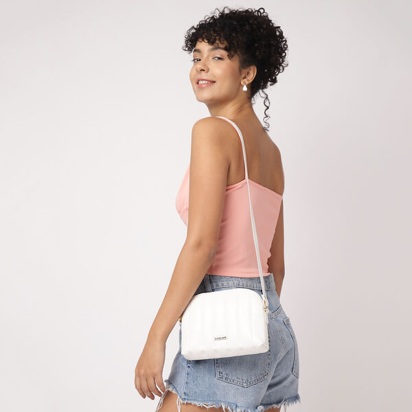 Fastrack Modern Quilted Sling Bag for Women | Trendy, Spacious Bag for Girls, Ladies, Women | Everyday Casual Bag Made from High Quality Faux Leather (White) - image number 7