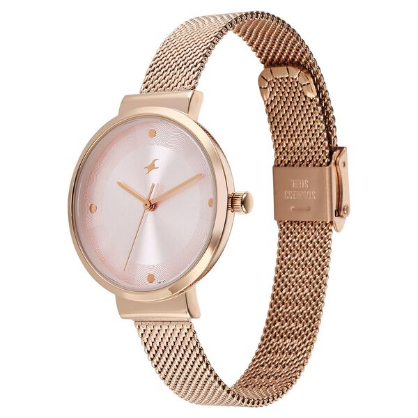 Fastrack Stunners X Quartz Analog Pink Dial Stainless Steel Strap Watch For Girls - image number 2