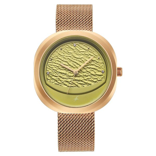 Fastrack Gelato rosegold analog mesh strap watch with Matcha green dial for Girls - image number 0