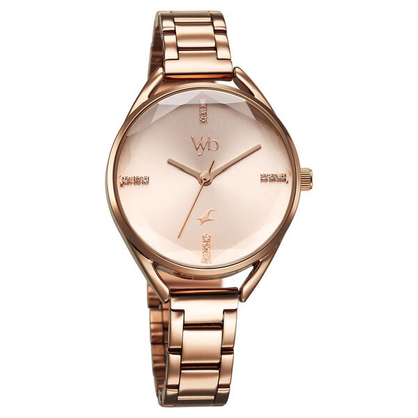 Fastrack Vyb Aurora Quartz Analog Rose Gold Dial Rose Gold Color Metal Strap Watch For Girls - image number 2
