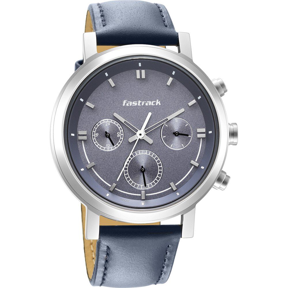 Fastrack Tick Tock Quartz Multifunction Blue Dial Leather Strap