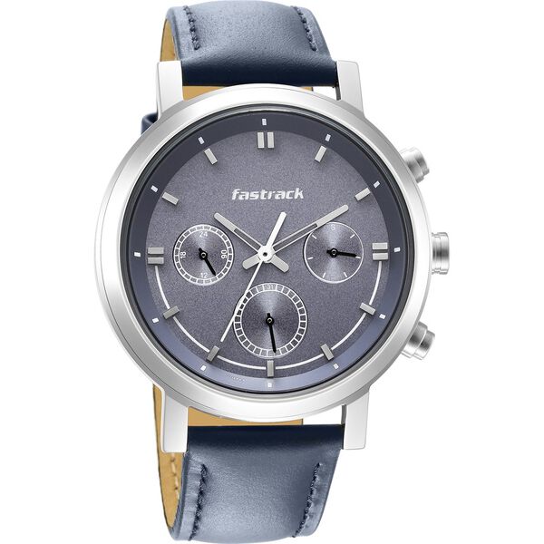 Fastrack Tick Tock Quartz Multifunction Blue Dial Leather Strap Watch for Guys - image number 1