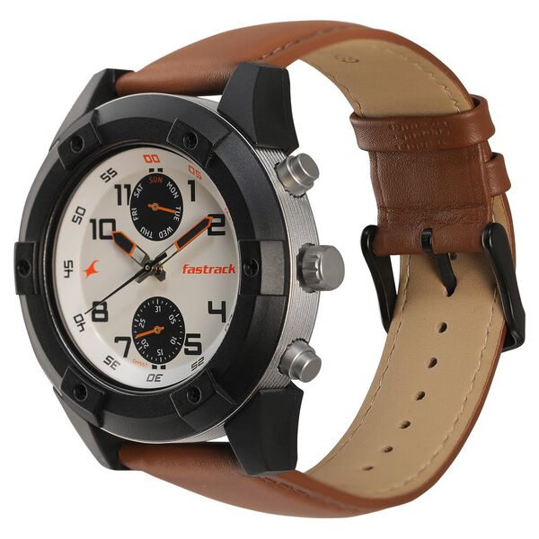 Fastrack Quartz Analog White Dial Leather Strap Watch for Guys - image number 2