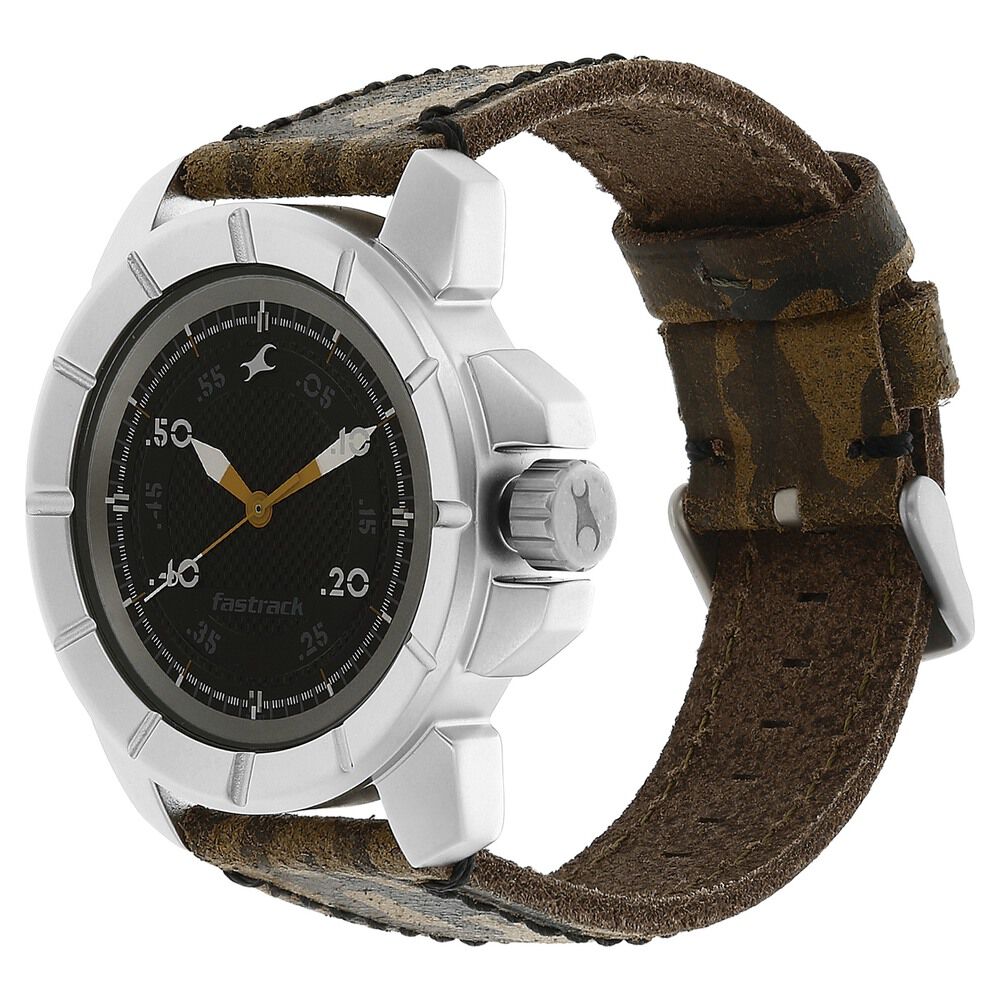 Buy Online Fastrack Quartz Analog Black Dial Leather Strap Watch for Guys nk3088sl02 Fastrack