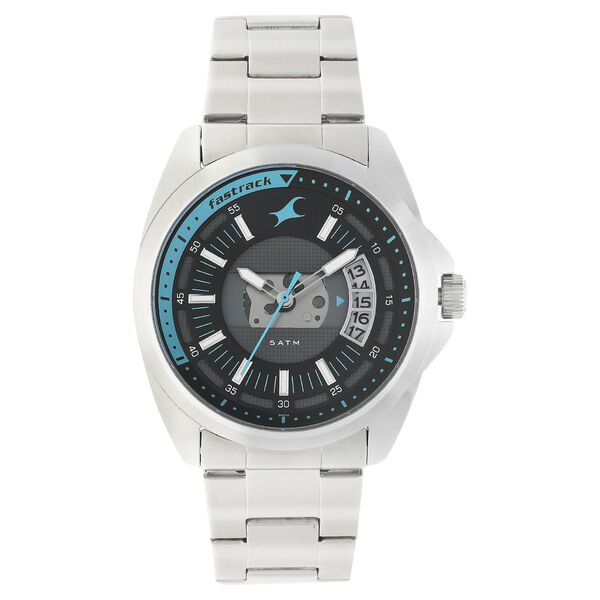 Fastrack Loopholes Quartz Analog with Date Black Dial Stainless Steel Strap Watch for Guys - image number 0