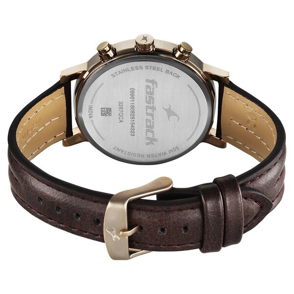 Fastrack Chrome K Quartz Multifunction Green Dial Brown Leather Strap Watch For Guys - image number 4
