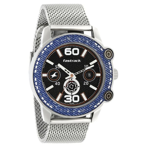 Fastrack Denim Quartz Analog with Day and Date Black Dial Stainless Steel Strap Watch for Guys - image number 1