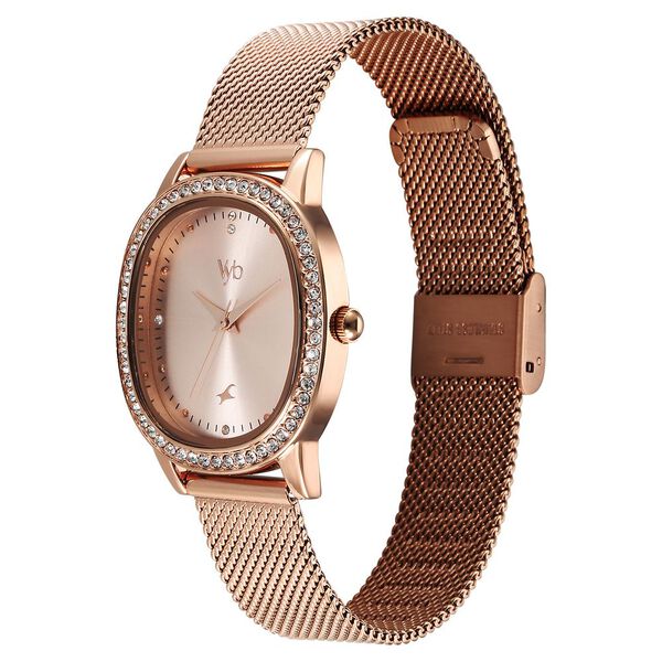 Fastrack Vyb Mirage Quartz Analog Rose Gold Dial Rose Gold Color Metal Strap Watch For Girls - image number 3