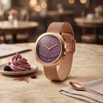 Fastrack Gelato rosegold analog mesh strap watch with Plum dial for Girls
