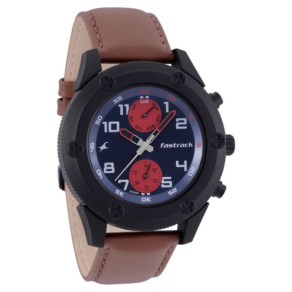 Fastrack Modular Quartz Analog Blue Dial Leather Strap Watch for Guys - image number 0