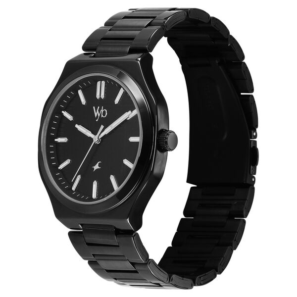 Vyb Horizon By Fastrack Quartz Analog Black Dial Black Stainless Steel Strap Watch For Guys - image number 2