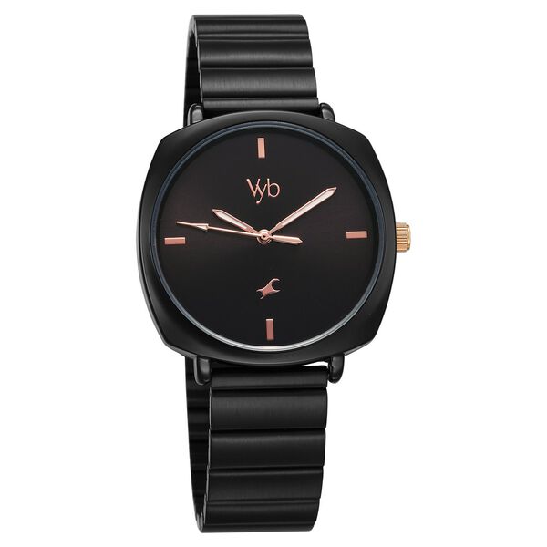 Fastrack Vyb Minimalist Quartz Analog Black Dial Black Color Metal Strap Watch For Girls - image number 2
