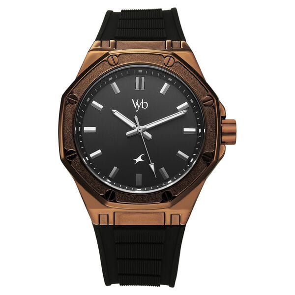Vyb Rebel By Fastrack Quartz Analog Black Dial Black Silicone Strap Watch For Guys - image number 1