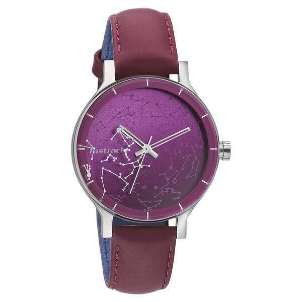 Fastrack Space Rover Quartz Analog Maroon Dial Leather Strap Watch for Girls - image number 0