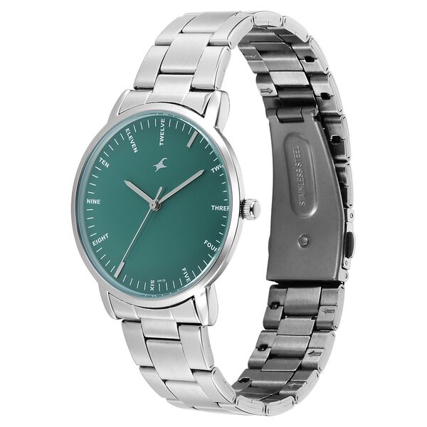 Fastrack Stunners X Quartz Analog Green Dial Stainless Steel Strap Watch For Guys - image number 2