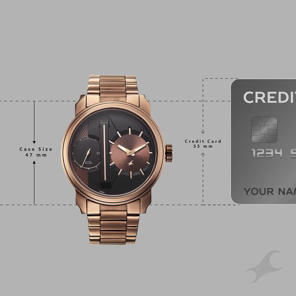 Fastrack Pulse IV Dual Time Analog Watch with Brown Dial & Brown Stainless Steel Strap For Guys - image number 3