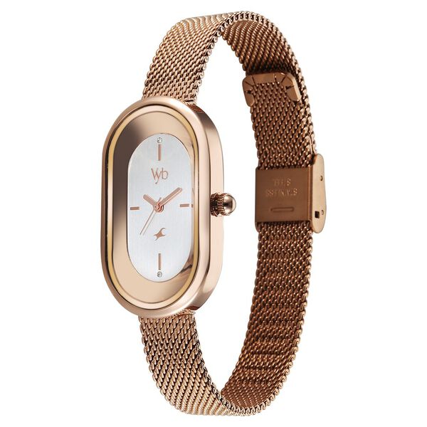Vyb Mirage By Fastrack Quartz Analog Silver Dial Rose Gold Stainless Steel Strap Watch For Girls - image number 4