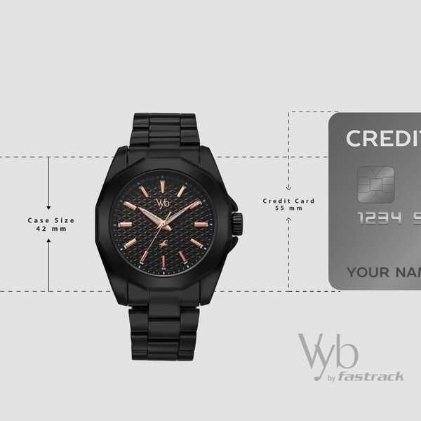 Vyb Challenger By Fastrack Quartz Analog Black Dial Black Stainless Steel Strap Watch For Guys - image number 3