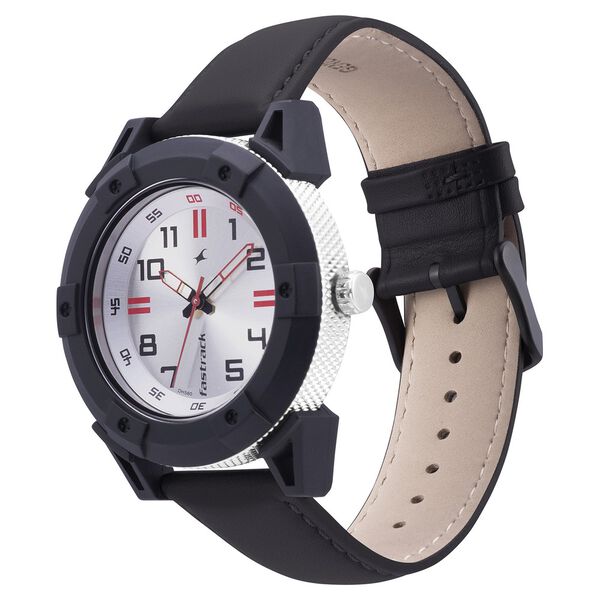 Fastrack Quartz Analog Silver Dial Leather Strap Watch for Guys - image number 2