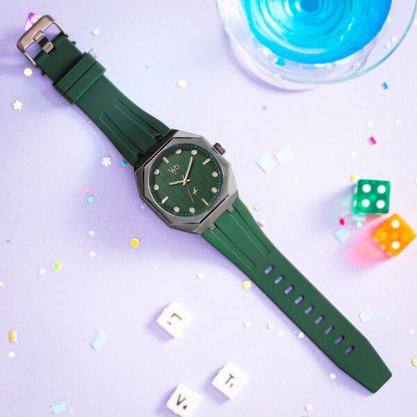 Vyb Rebel By Fastrack Quartz Analog Green Dial Silicone Strap Watch For Guys - image number 0