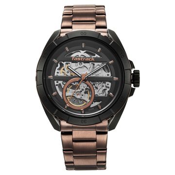 Fastrack Automatics Black Dial Brown Stainless Steel Strap Watch For Guys