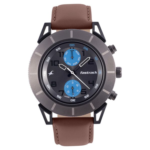 Fastrack Quartz Analog Anthracite Dial Leather Strap Watch for Guys - image number 1