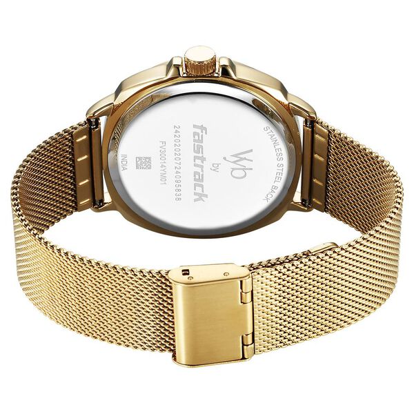 Fastrack Vyb Pioneer Quartz Analog Silver Dial Golden Metal Strap Watch For Guys - image number 5
