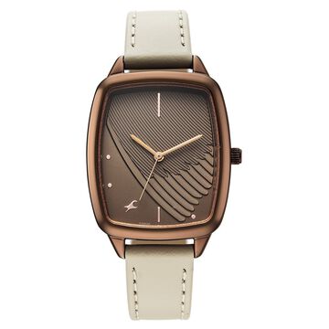 Fastrack Wild Quartz Analog Brown Dial Beige Leather Strap Watch For Girls