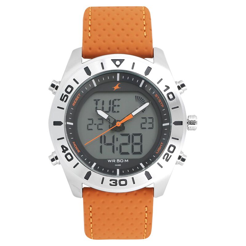 Buy Online Fastrack Quartz Analog Digital Orange Dial Leather - Main Image