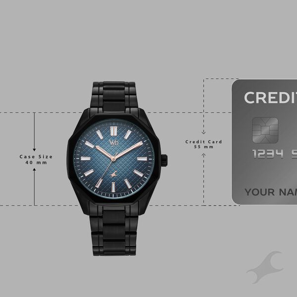 Vyb Quest By Fastrack Quartz Analog Blue Dial Black Metal Strap Watch For Guys - image number 3