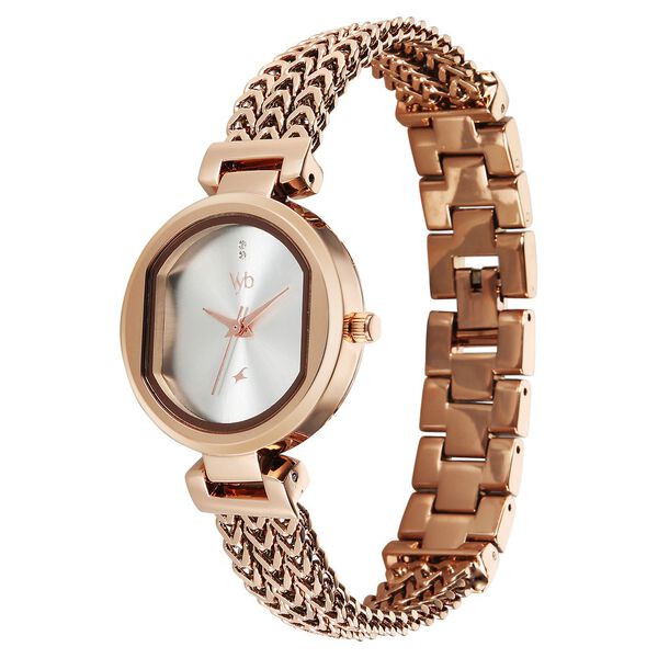 Vyb Seeker By Fastrack Quartz Analog Silver Dial Rose Gold Metal Strap Watch For Girls - image number 4
