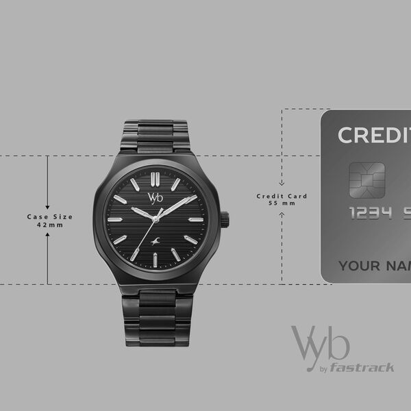 Vyb Horizon By Fastrack Quartz Analog Black Dial Black Stainless Steel Strap Watch For Guys - image number 3