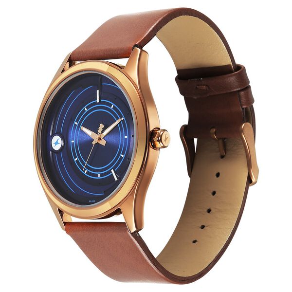 Fastrack Groove Quartz Analog Blue Dial Brown Leather Strap Watch For Guys - image number 2