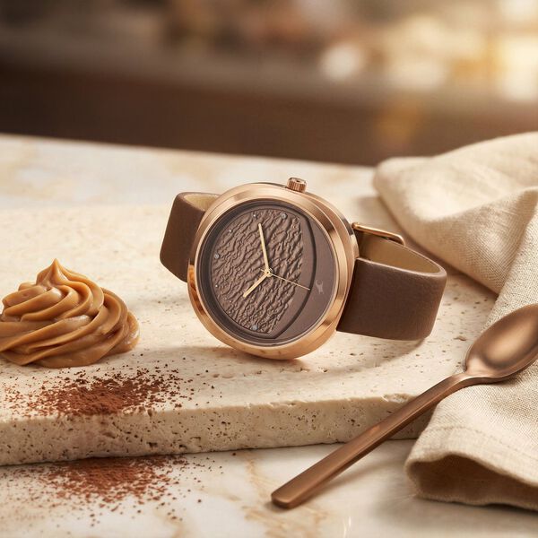 Fastrack Gelato rosegold analog leather strap watch with Chocolate dial for Girls - image number 0